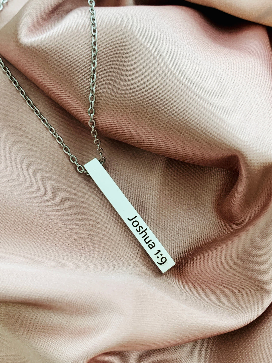 Brave - Joshua 1:9 - 2-Sided Vertical Bar Stainless Steel Necklace