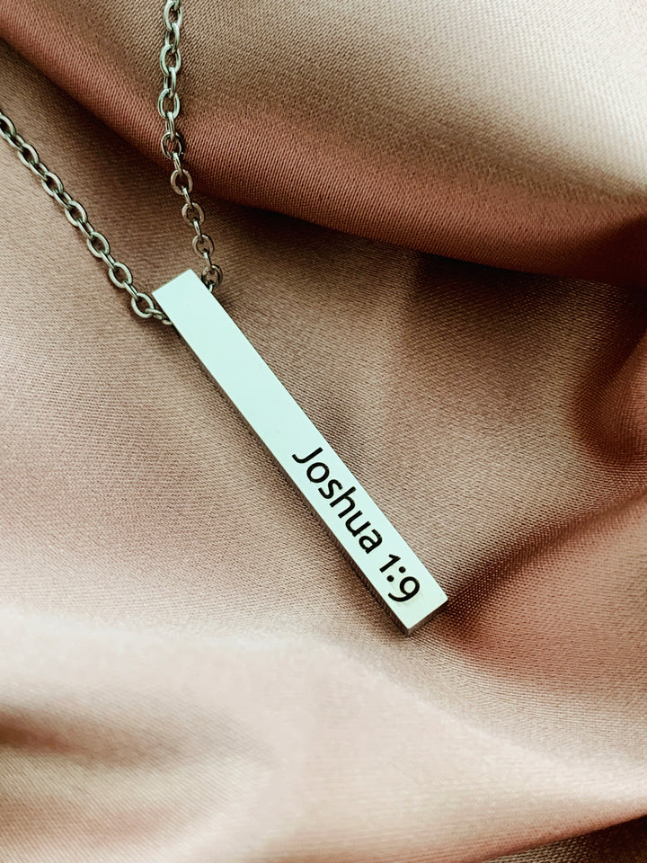 Brave - Joshua 1:9 - 2-Sided Vertical Bar Stainless Steel Necklace