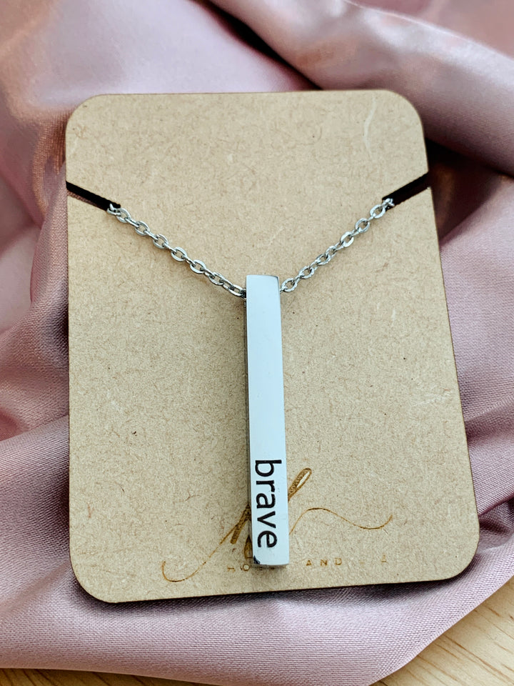 Brave - Joshua 1:9 - 2-Sided Vertical Bar Stainless Steel Necklace