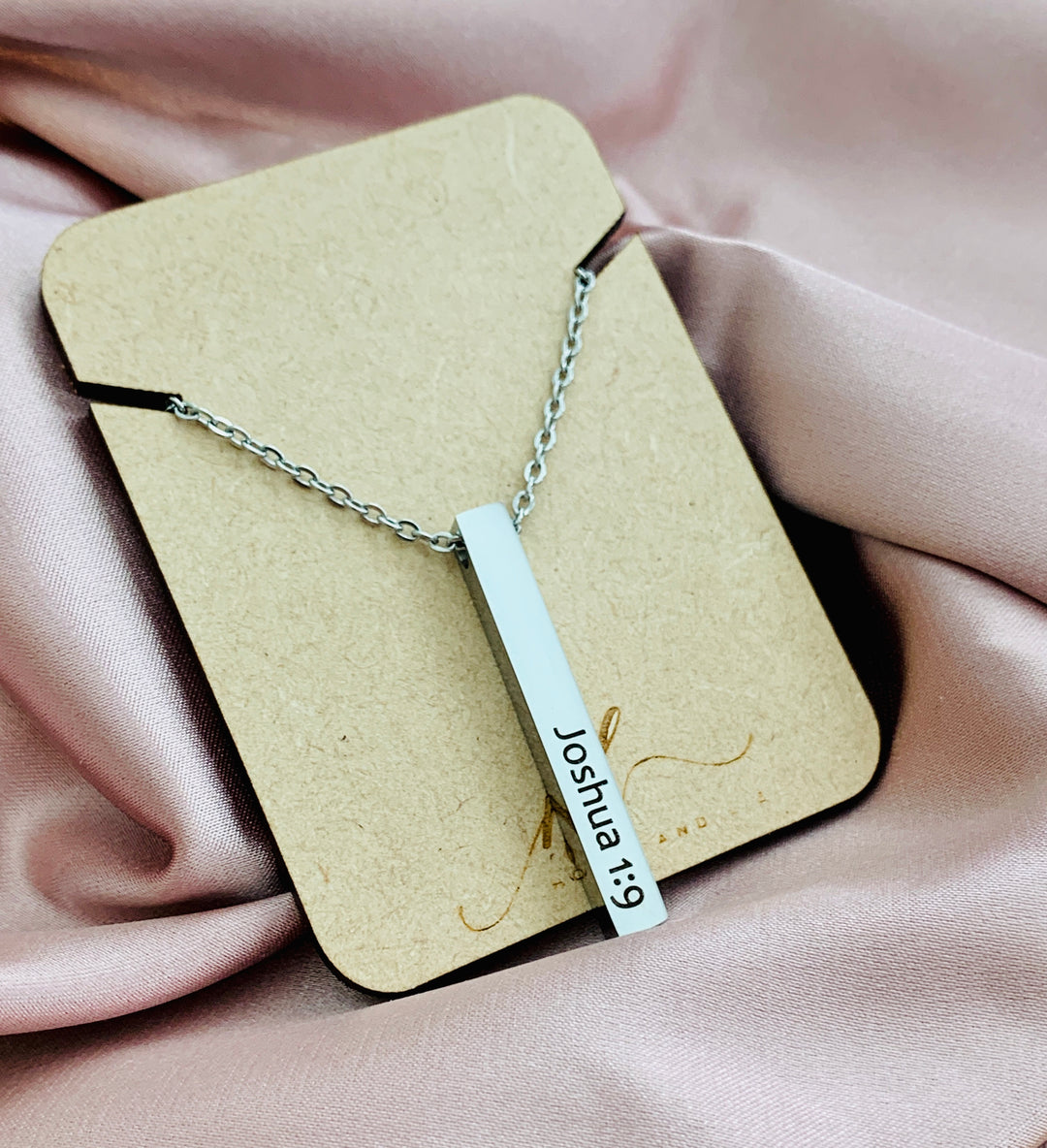 Brave - Joshua 1:9 - 2-Sided Vertical Bar Stainless Steel Necklace