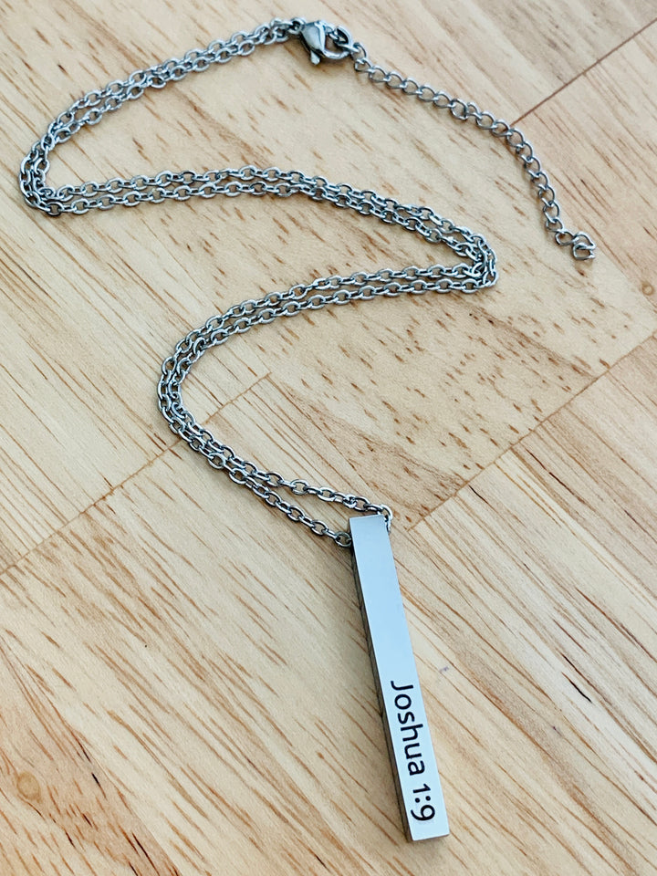 Brave - Joshua 1:9 - 2-Sided Vertical Bar Stainless Steel Necklace