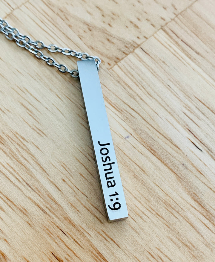 Brave - Joshua 1:9 - 2-Sided Vertical Bar Stainless Steel Necklace