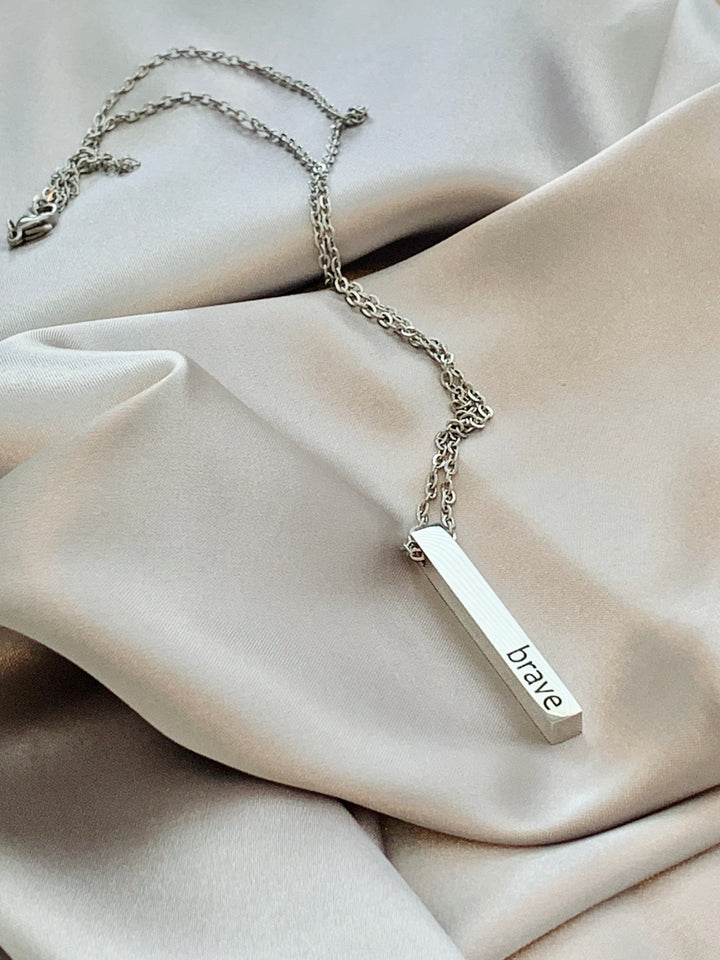 Brave - Joshua 1:9 - 2-Sided Vertical Bar Stainless Steel Necklace