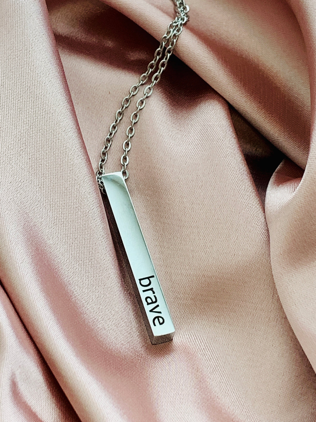 Brave - Joshua 1:9 - 2-Sided Vertical Bar Stainless Steel Necklace