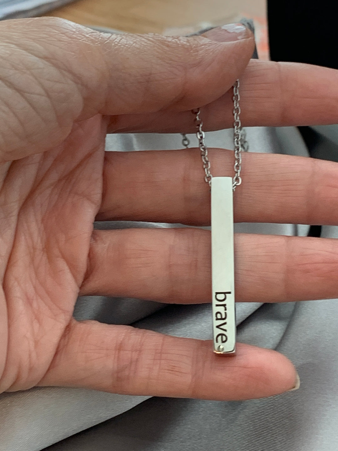 Brave - Joshua 1:9 - 2-Sided Vertical Bar Stainless Steel Necklace