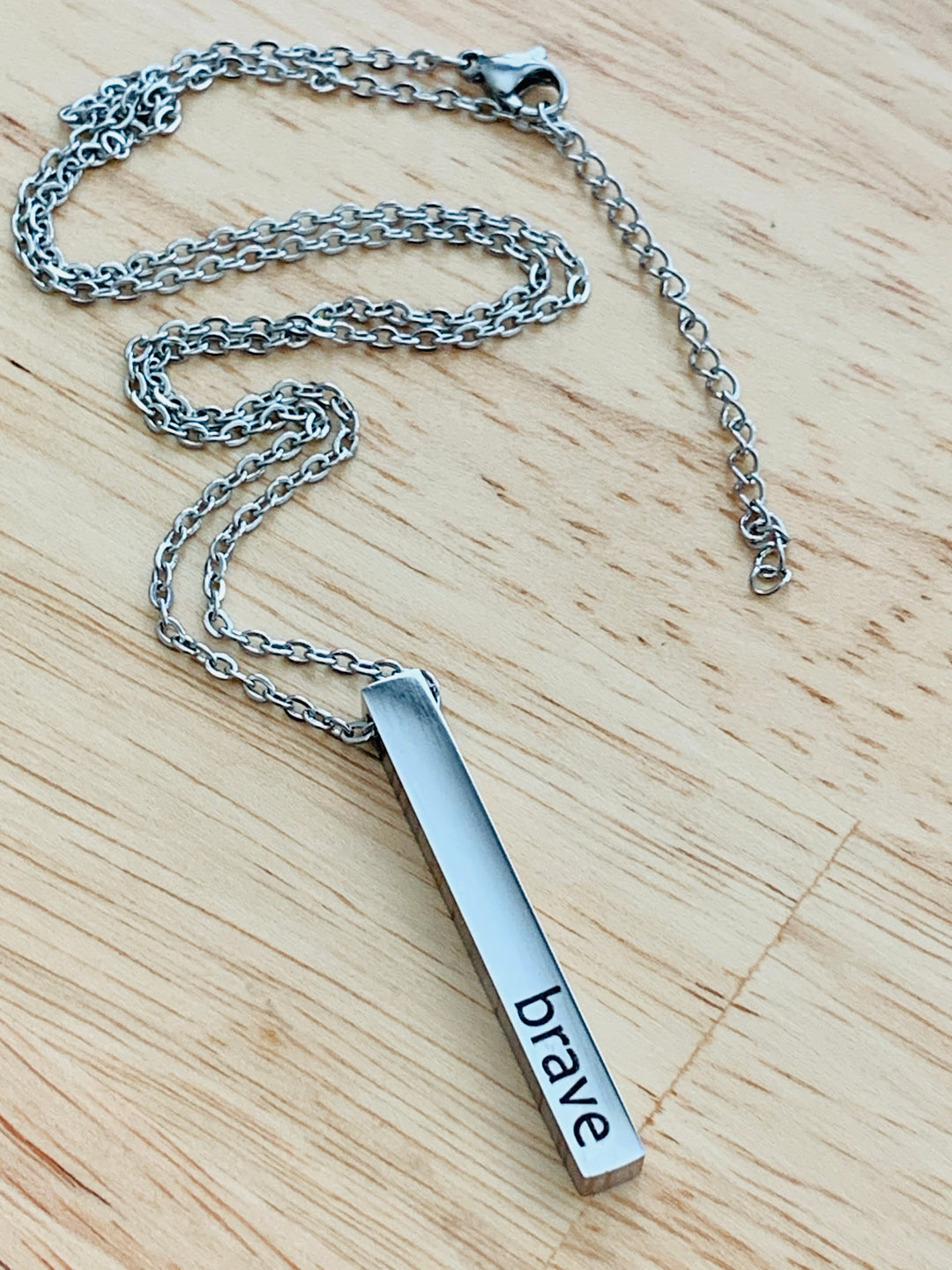 Brave - Joshua 1:9 - 2-Sided Vertical Bar Stainless Steel Necklace