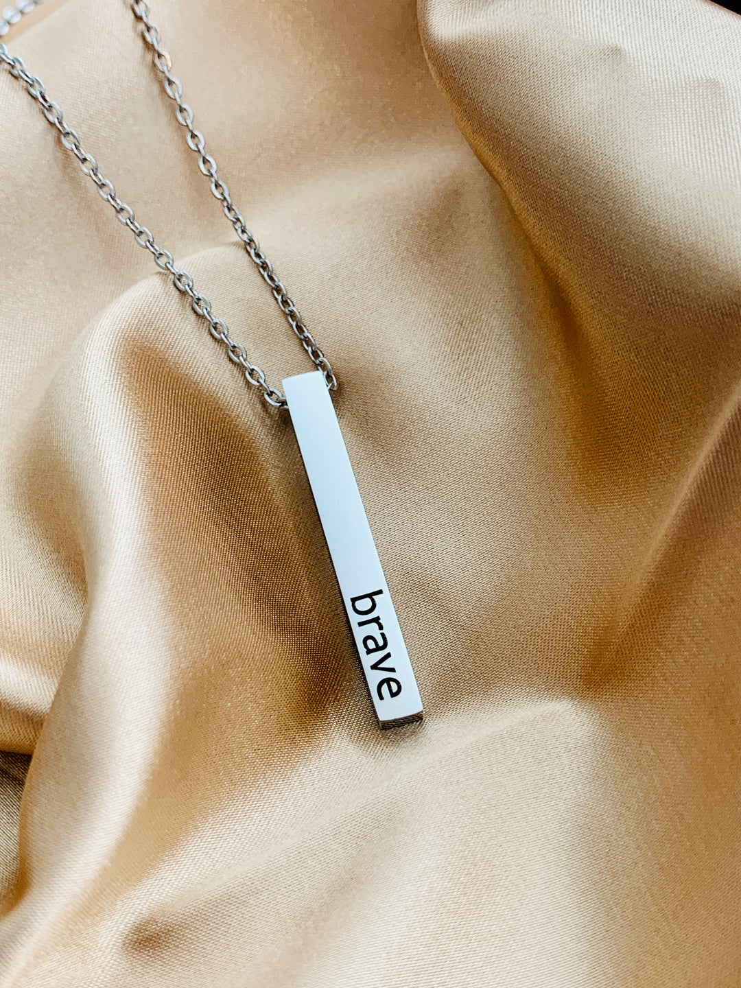 Brave - Joshua 1:9 - 2-Sided Vertical Bar Stainless Steel Necklace