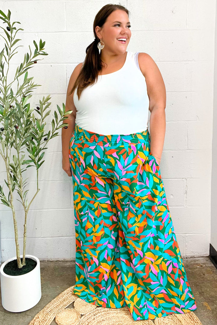 Summer Days - Abstract Print Smocked Palazzo Pants