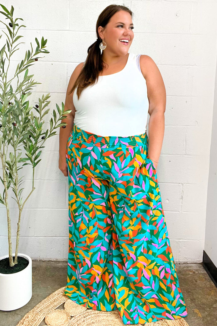 Summer Days - Abstract Print Smocked Palazzo Pants