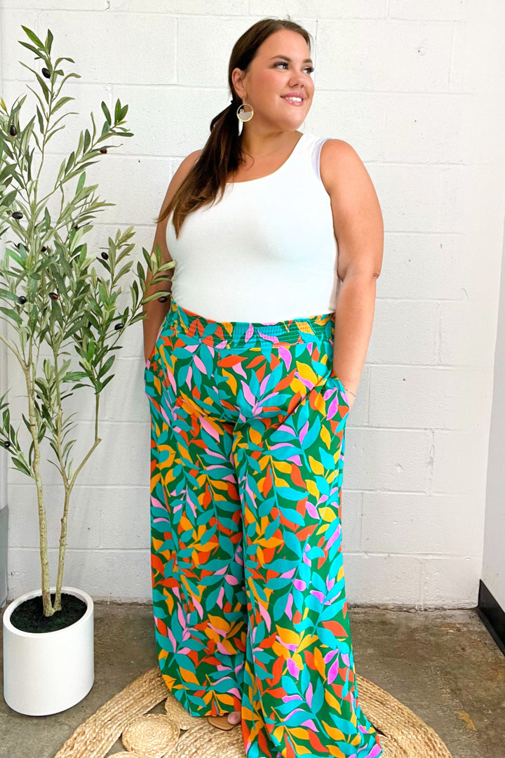 Summer Days - Abstract Print Smocked Palazzo Pants