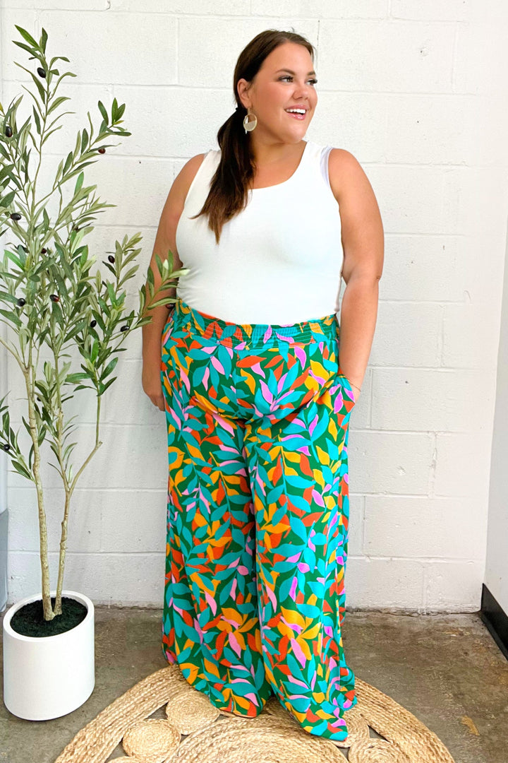 Summer Days - Abstract Print Smocked Palazzo Pants