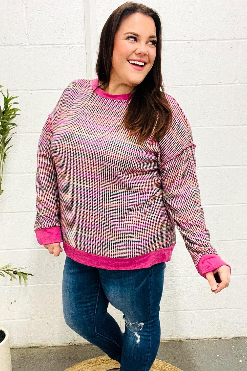 Simple Joys - Textured Waffle-Knit Sweater Top