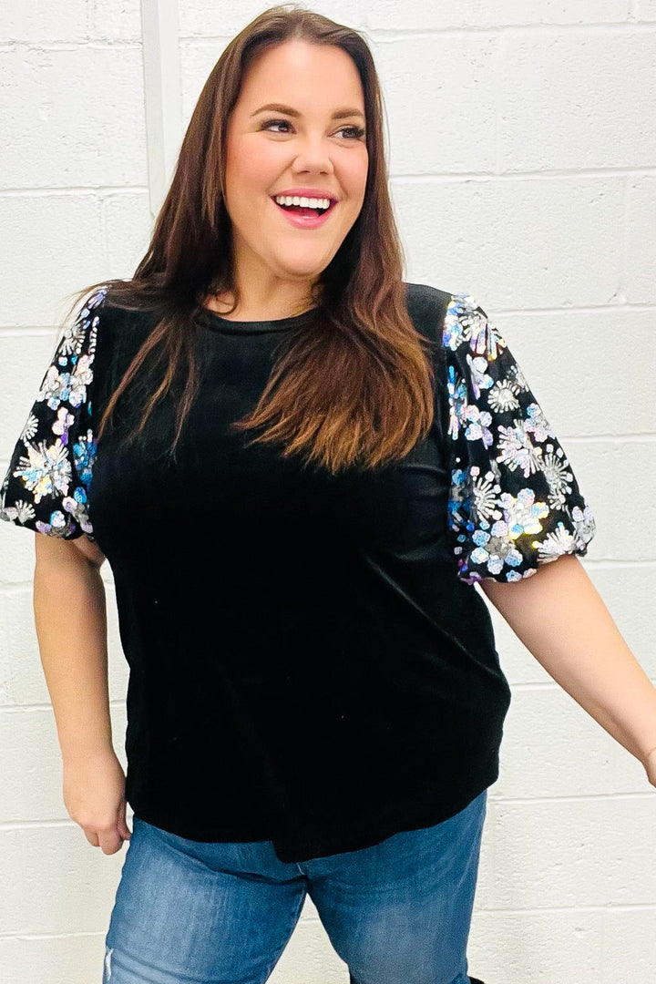 All That Glam - Floral Sequin Velvet Top