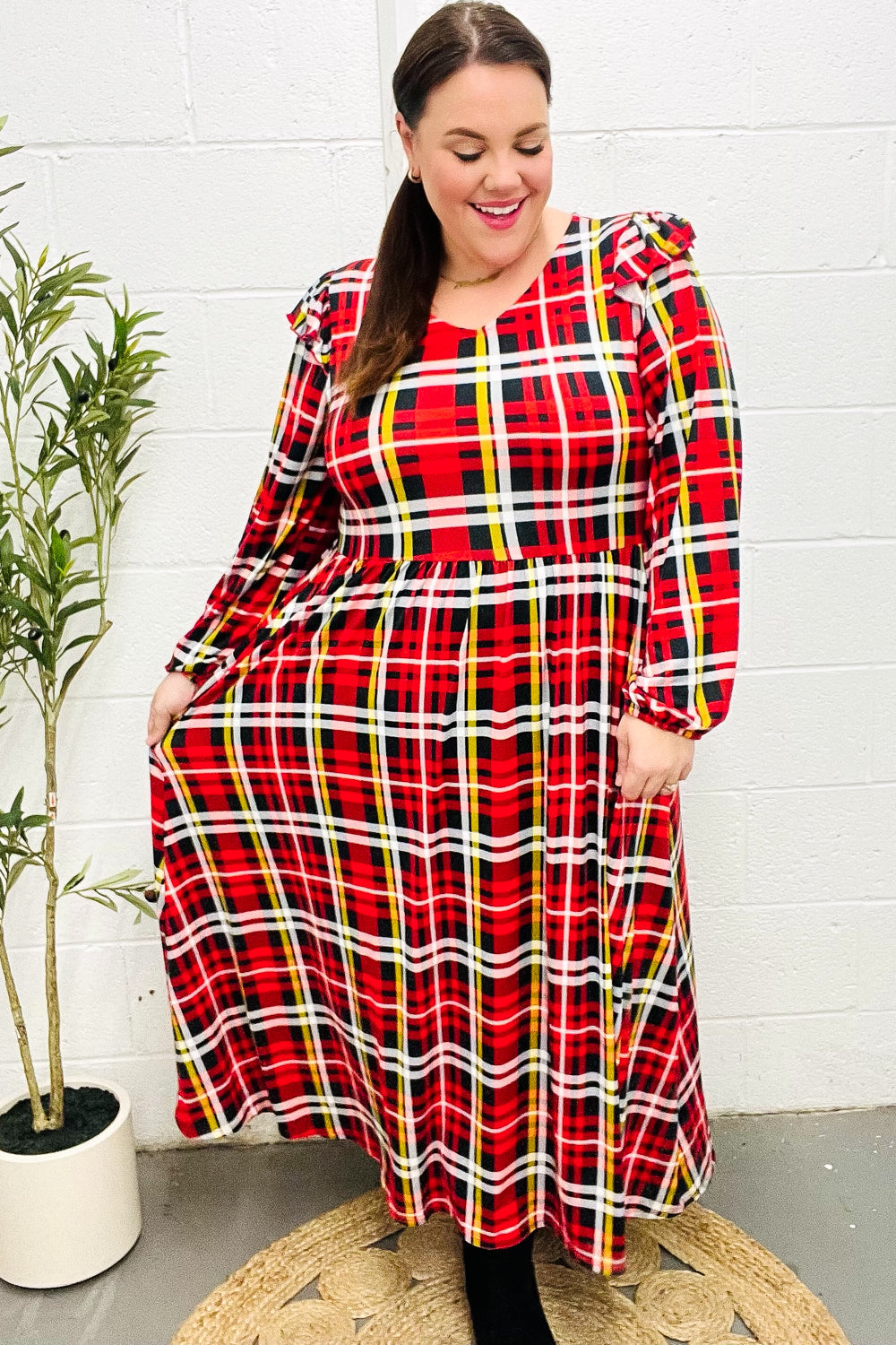 Red Plaid Fit & Flare Midi Dress