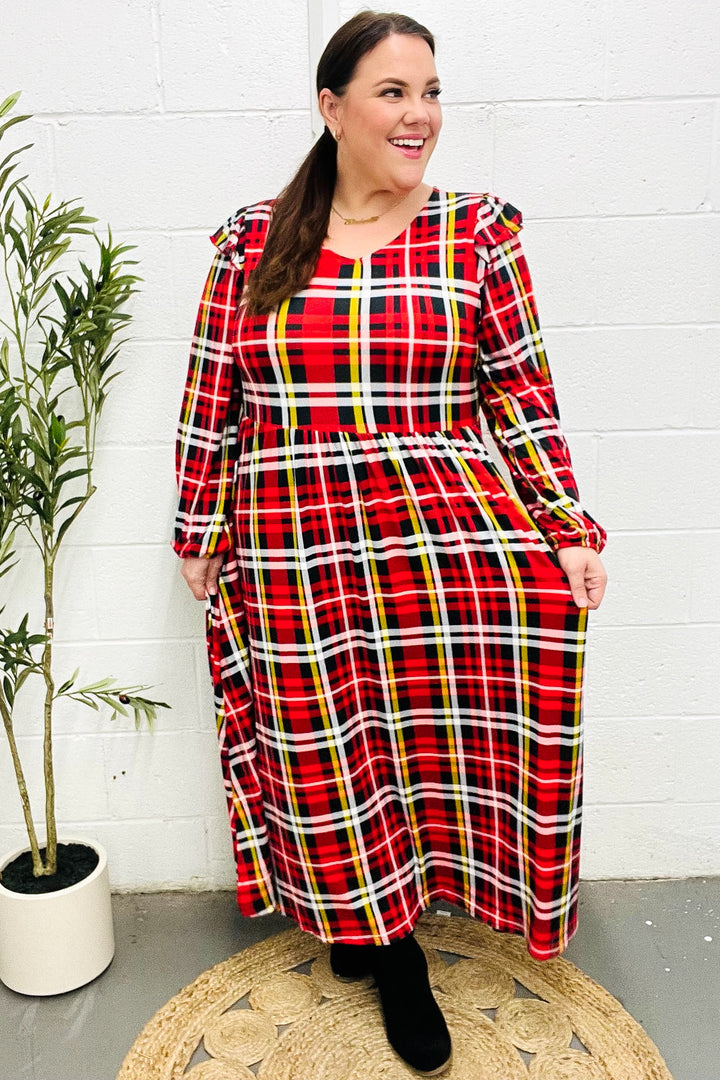 Red Plaid Fit & Flare Midi Dress