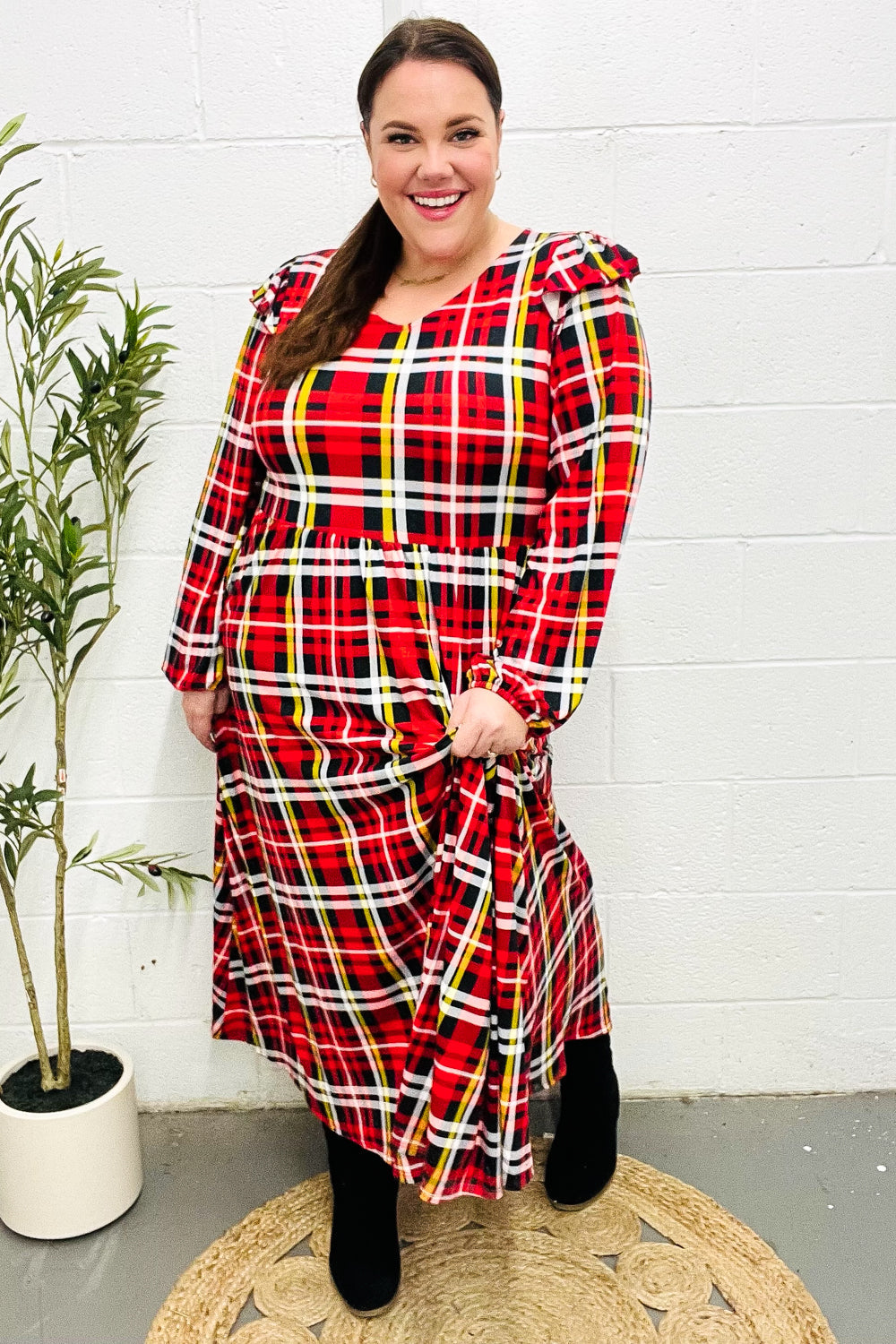 Red Plaid Fit & Flare Midi Dress