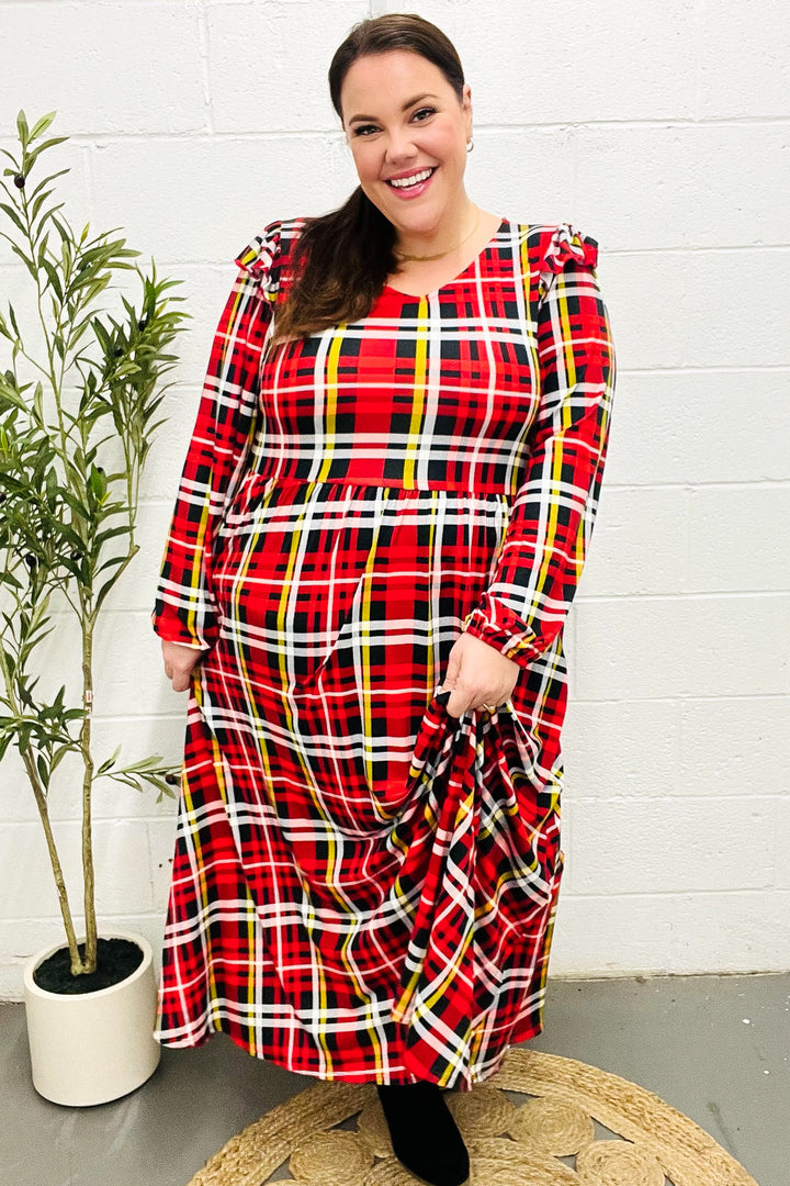 Red Plaid Fit & Flare Midi Dress