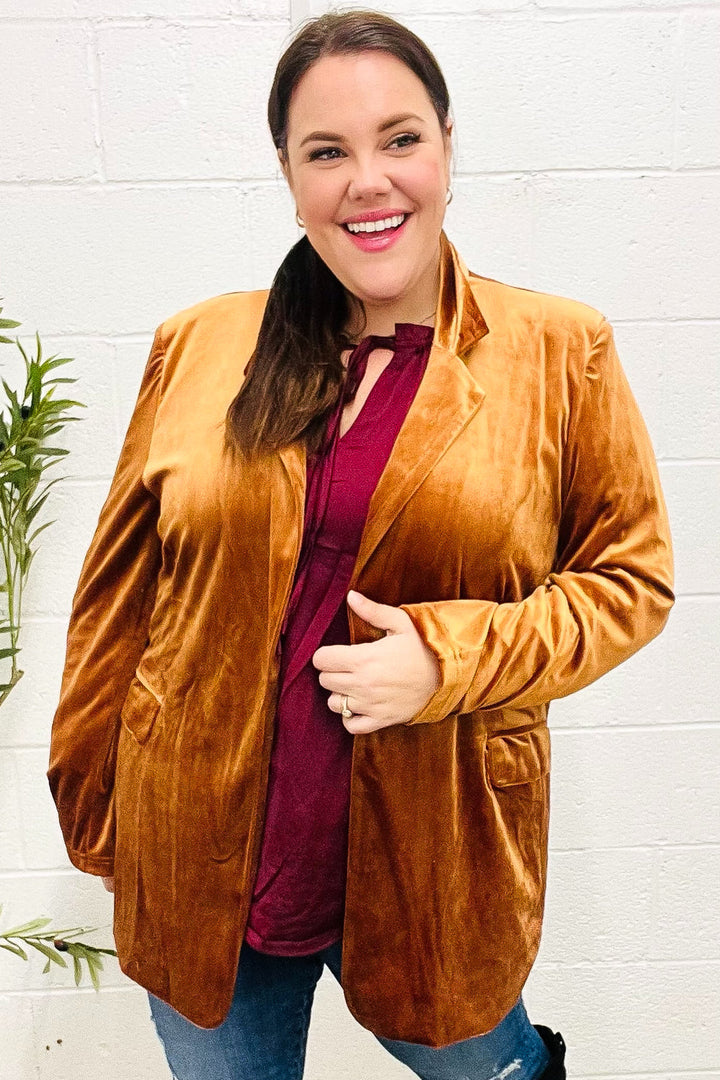 Holiday Ready - Rust Velvet Blazer