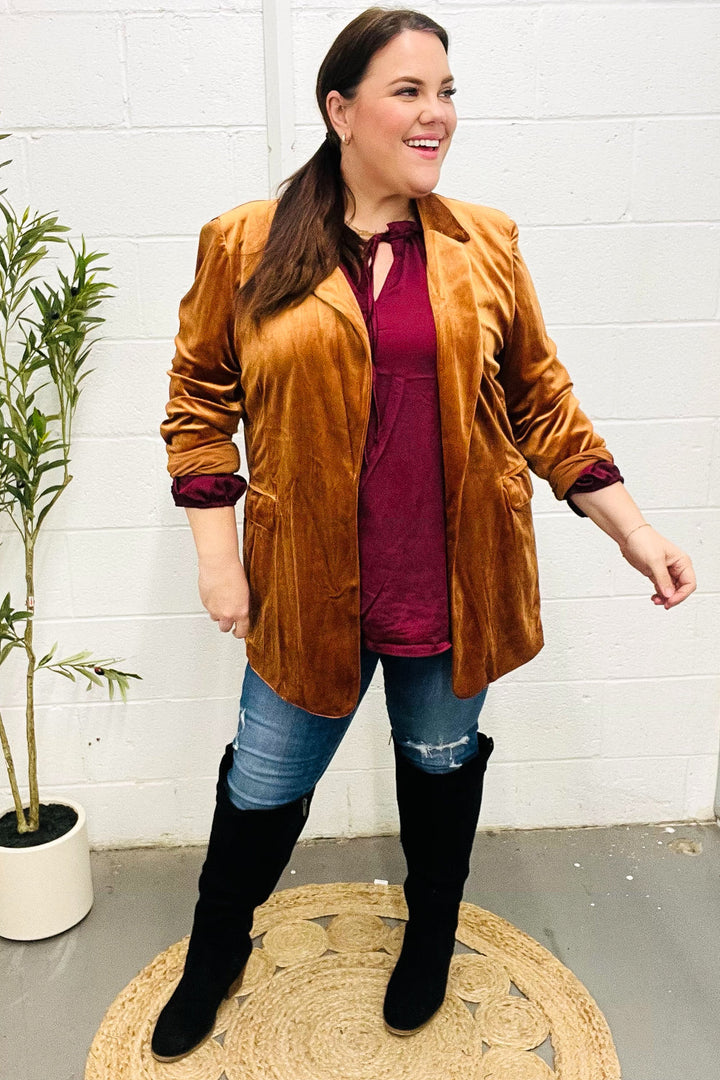 Holiday Ready - Rust Velvet Blazer