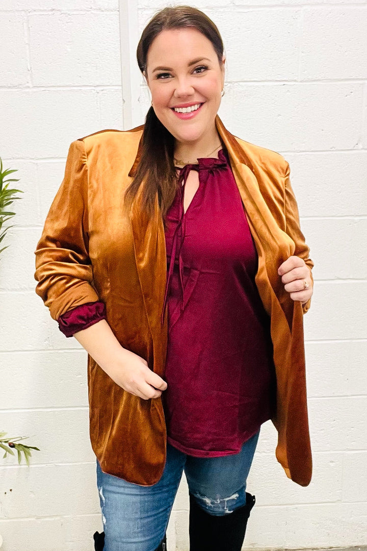 Holiday Ready - Rust Velvet Blazer