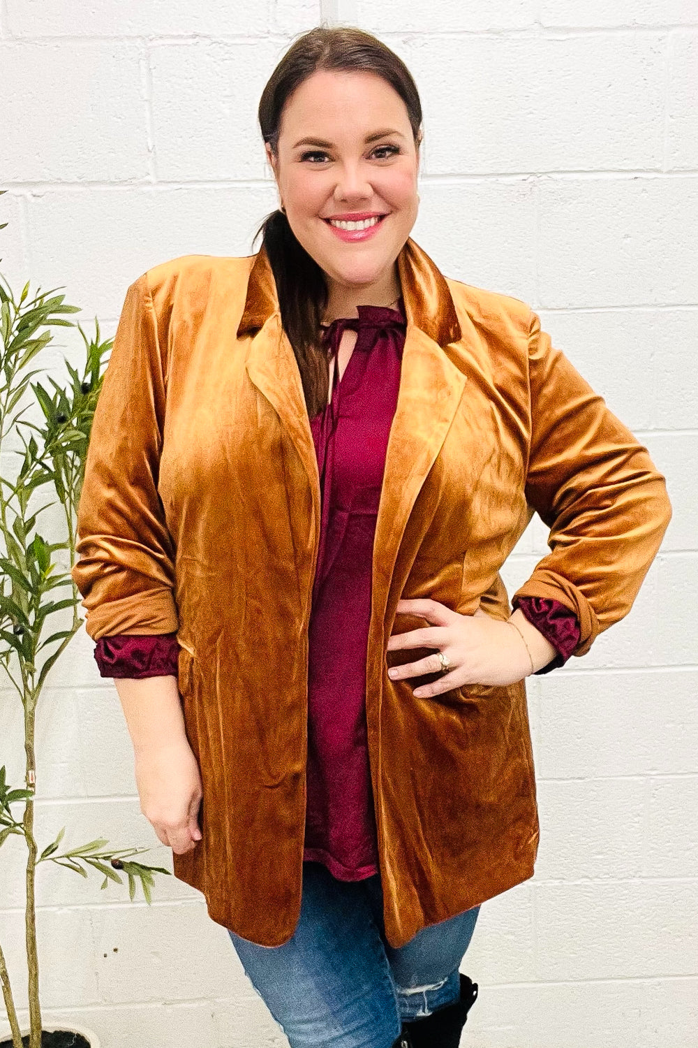 Holiday Ready - Rust Velvet Blazer