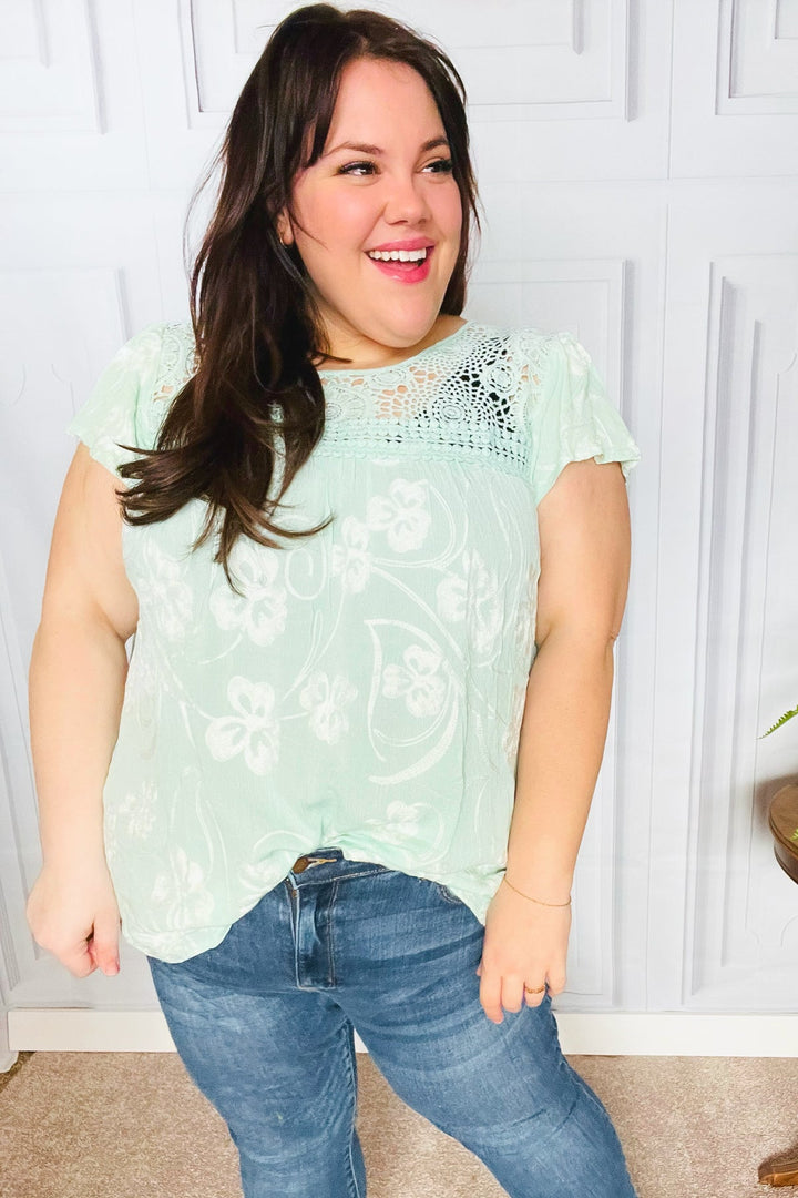 Embroidered Crochet Flutter-Sleeve Top