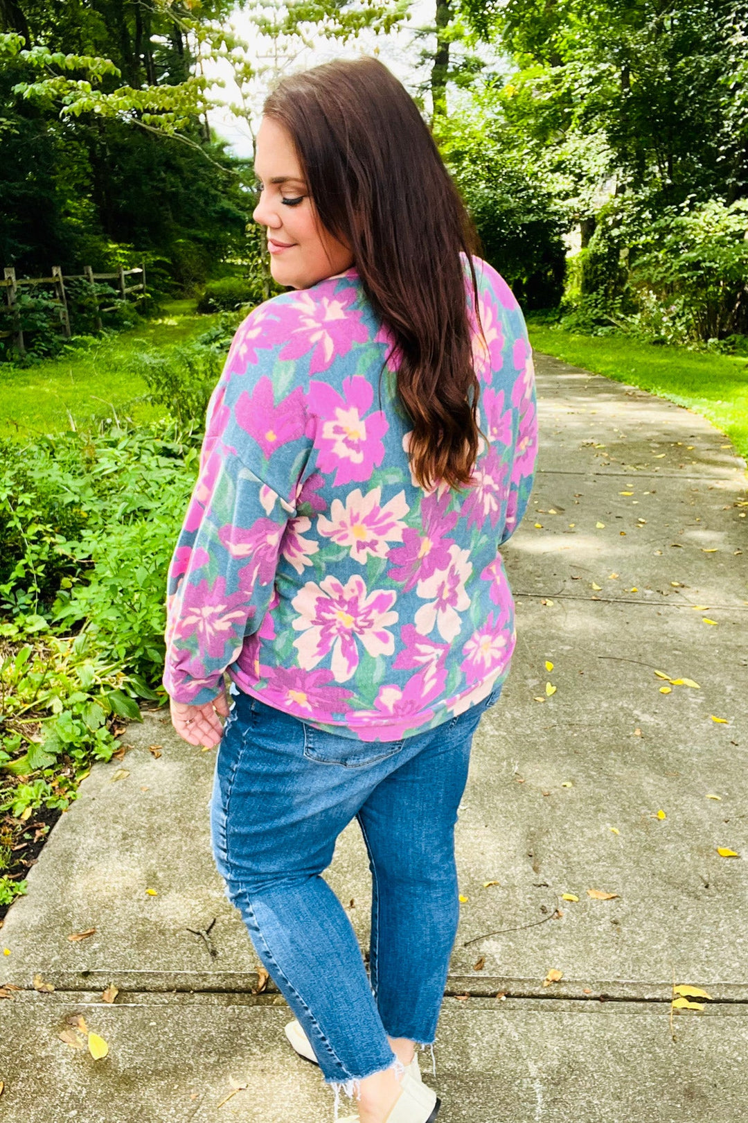 Boldly You - Soft Floral Sweater Top - Teal