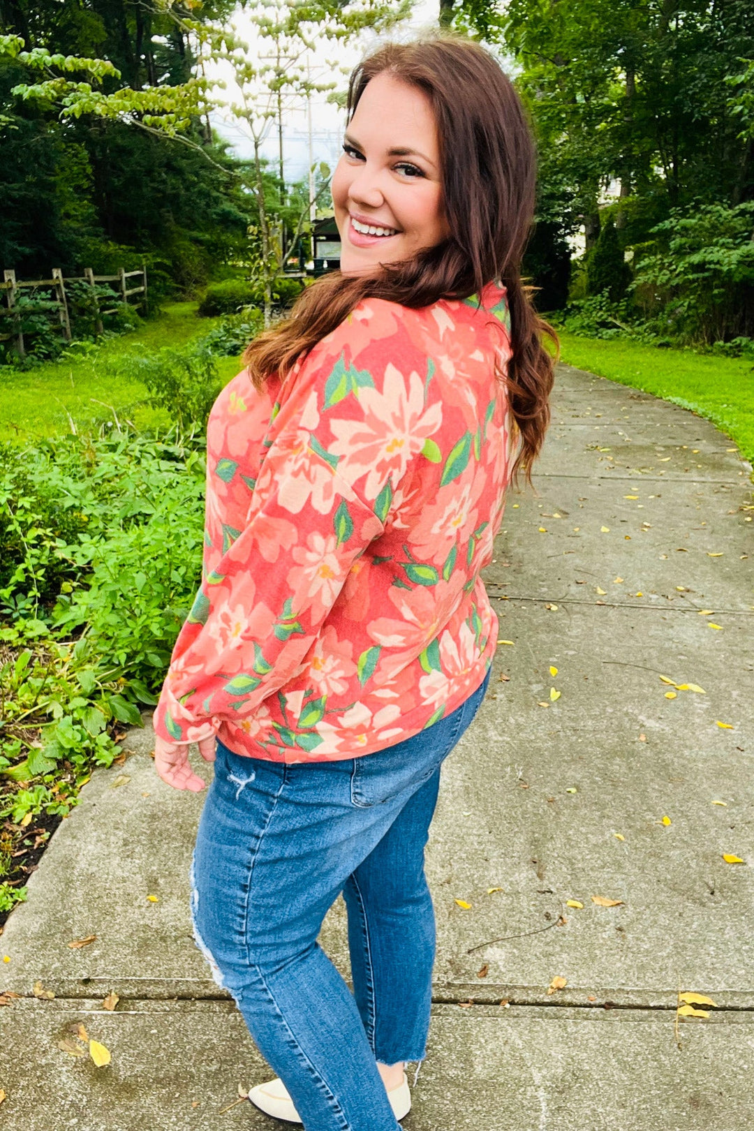 Boldly You - Soft Floral Sweater Top - Red