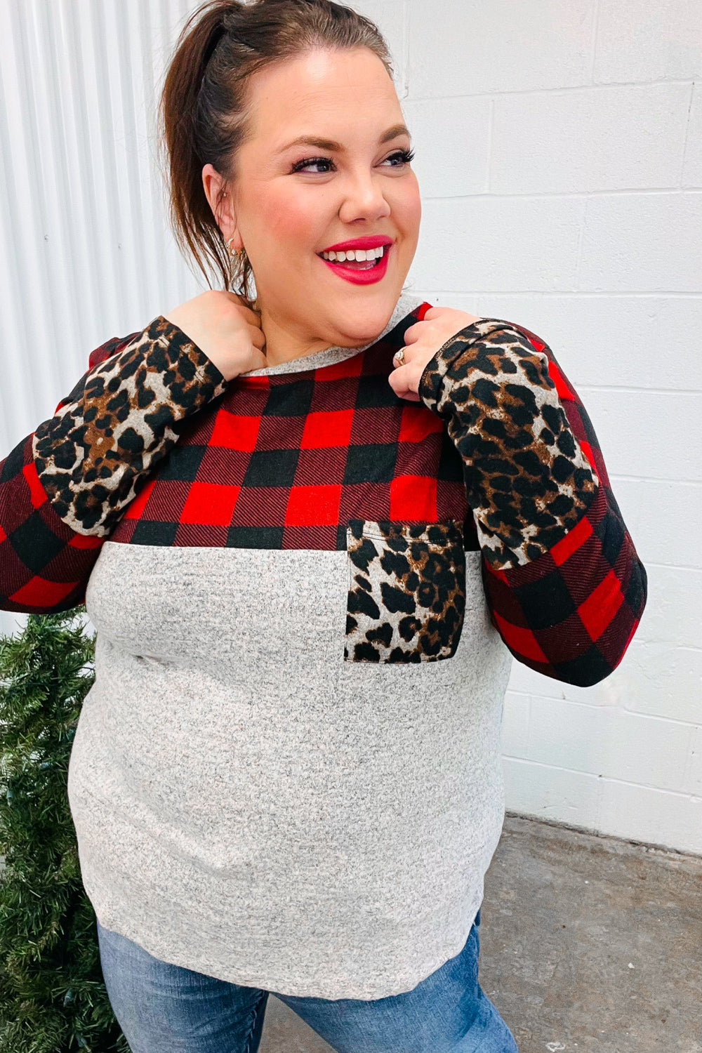 Sassy Pants - Plaid Animal-Print Cashmere-Feel Top