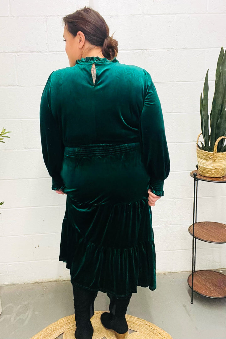 Velvet Smocked-Waist Dress - Hunter Green