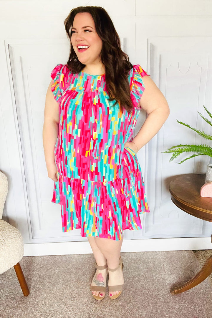 Bold Contrast - Abstract Print Tiered Dress