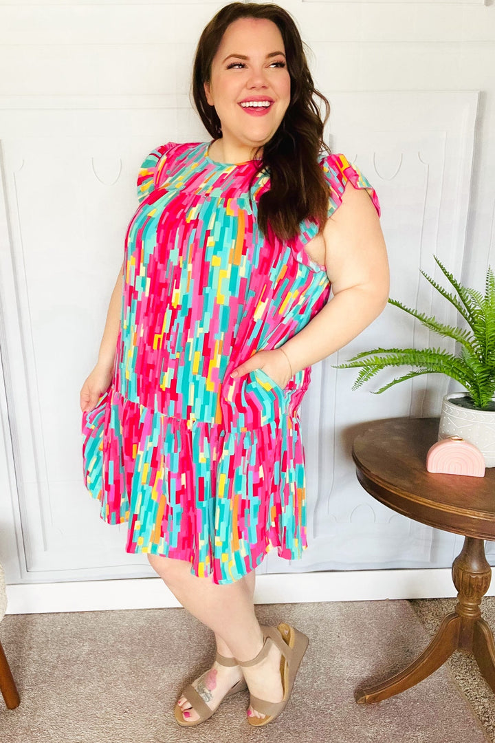 Bold Contrast - Abstract Print Tiered Dress