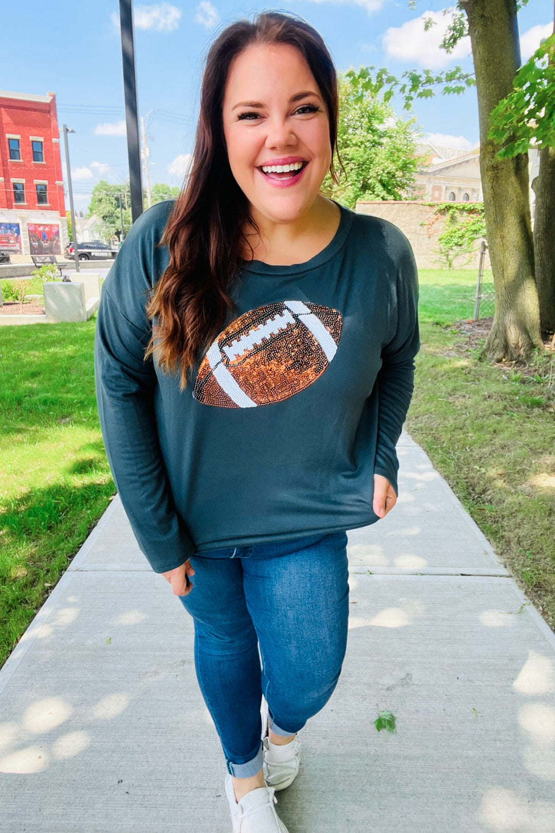 Football Fan - Sequin Patch French Terry Top