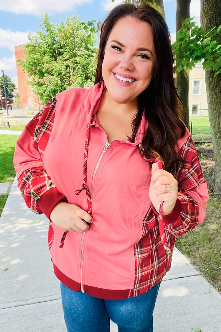 Loved And Adored - Plaid French Terry Hoodie Jacket