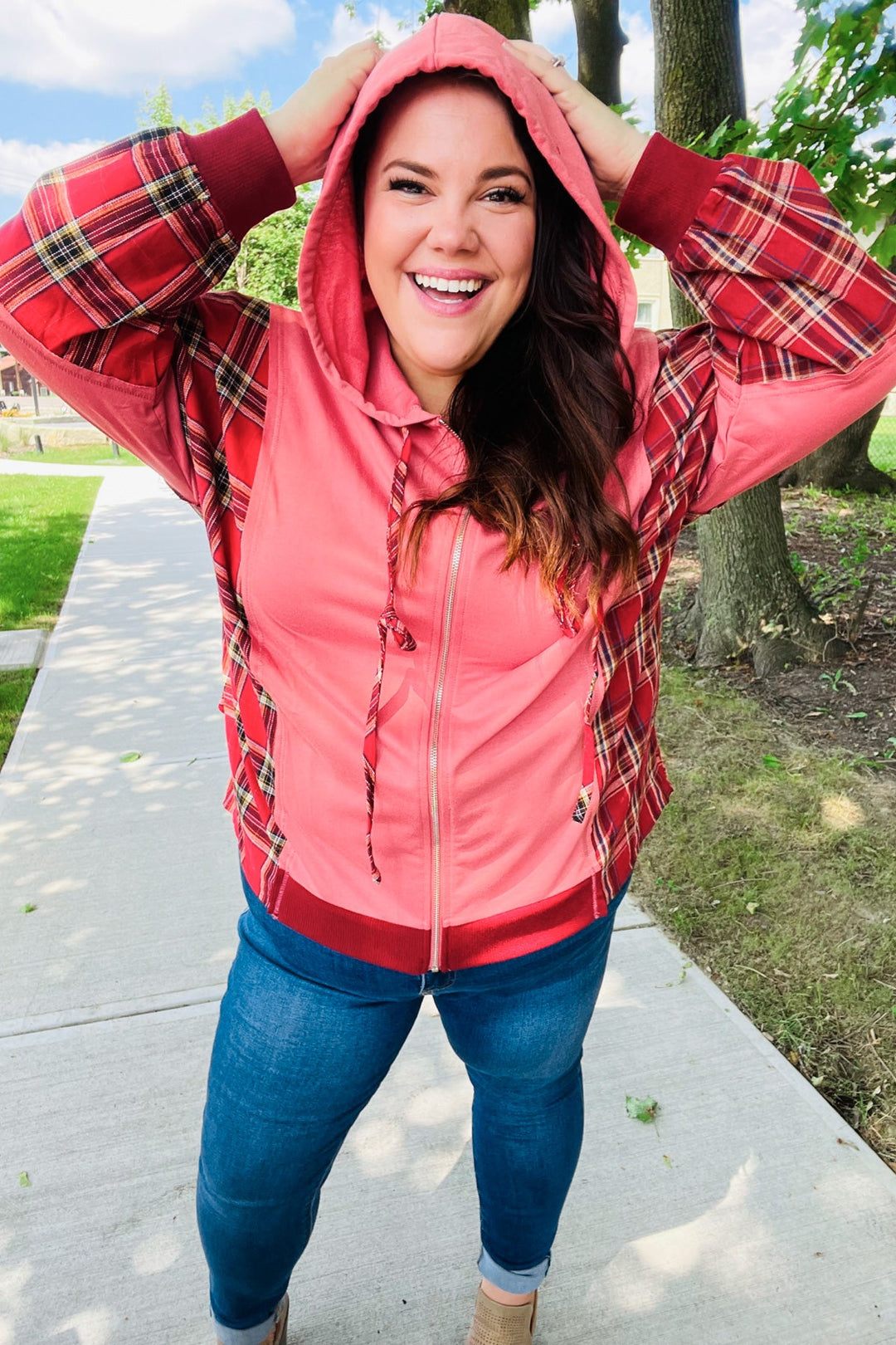 Loved And Adored - Plaid French Terry Hoodie Jacket