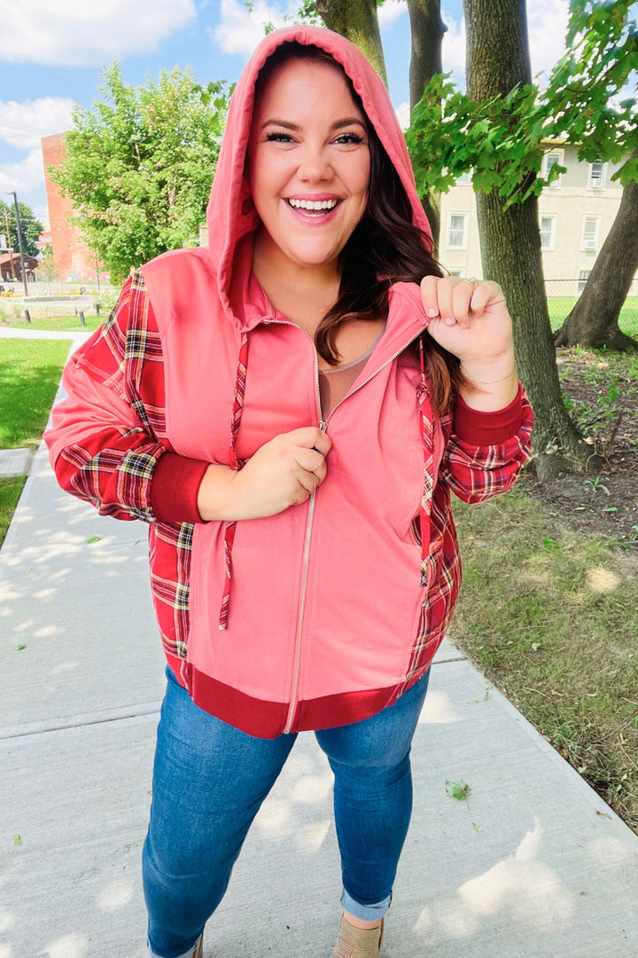 Loved And Adored - Plaid French Terry Hoodie Jacket