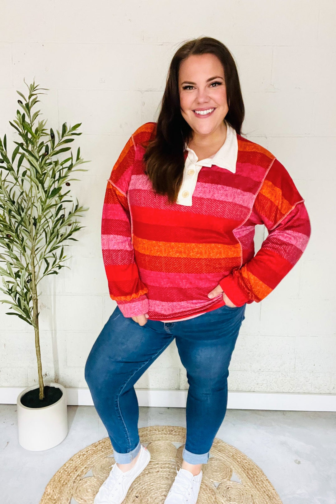 Cozy Trends - Striped Button-Down Top