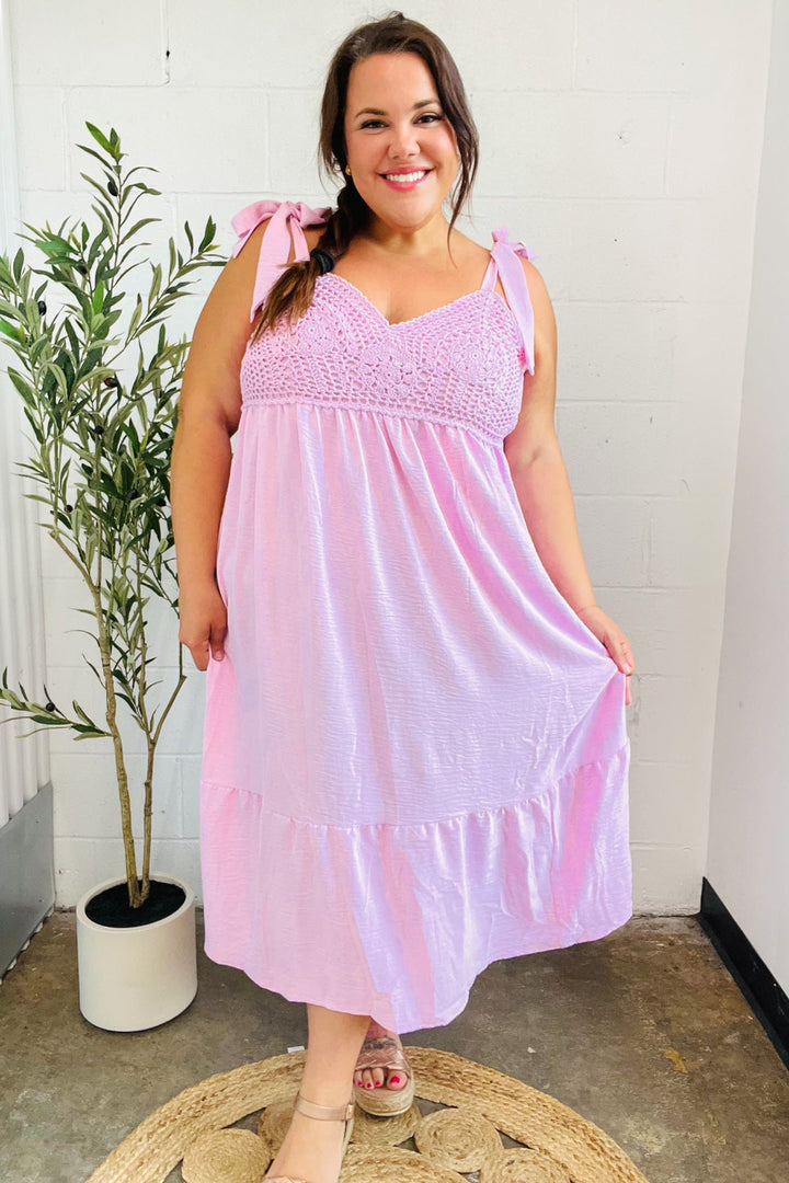 Crochet Lace Babydoll Dress - Pink/Lilac