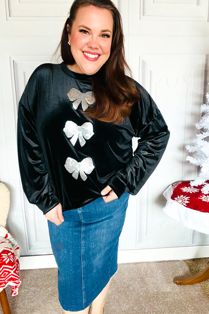 Holiday Ready - Sequin Bow Velvet Top