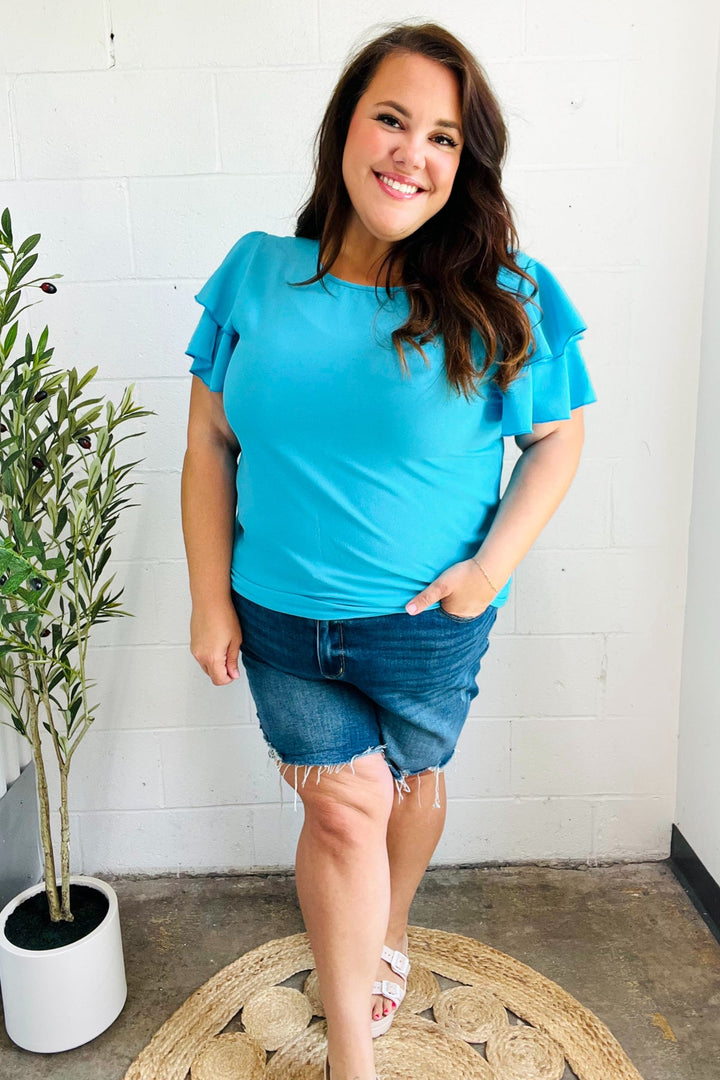 Lovely Blue - Ruffle-Sleeve Top