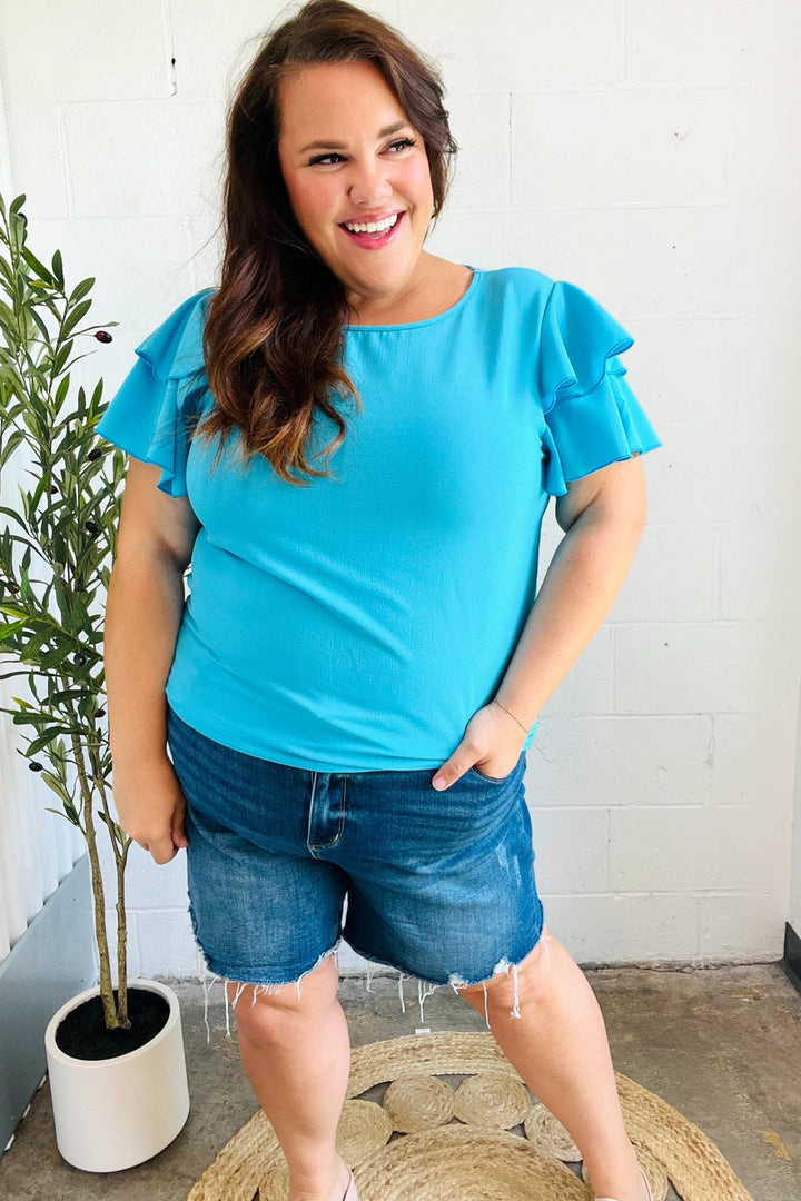 Lovely Blue - Ruffle-Sleeve Top