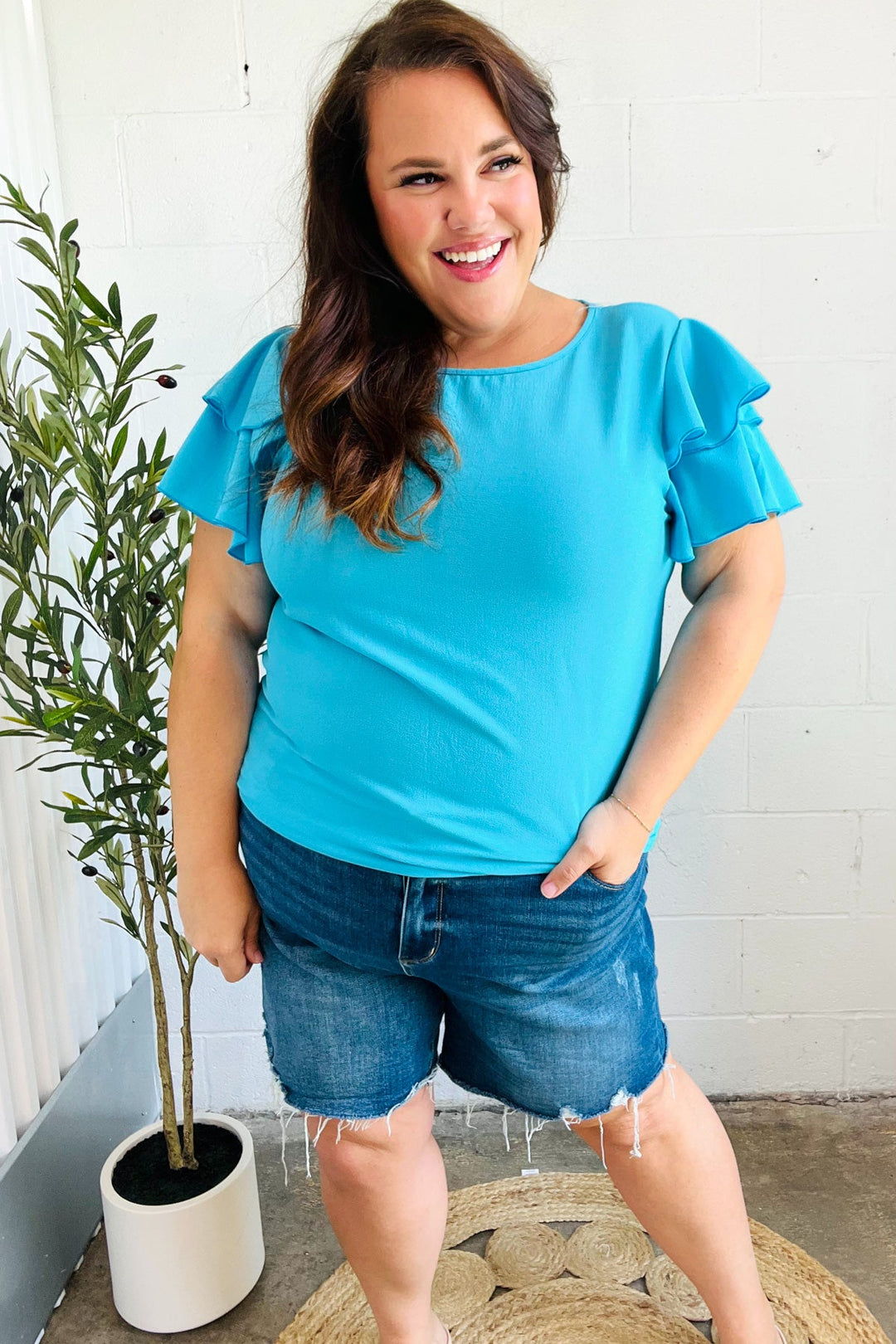 Lovely Blue - Ruffle-Sleeve Top