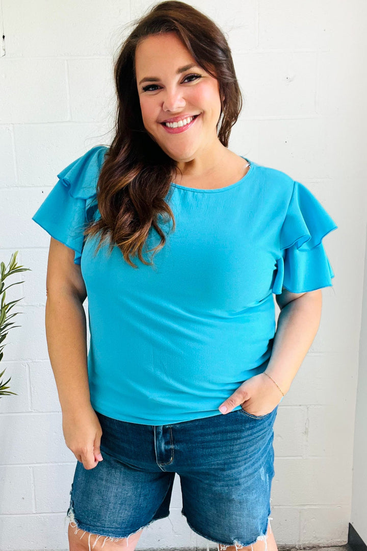 Lovely Blue - Ruffle-Sleeve Top