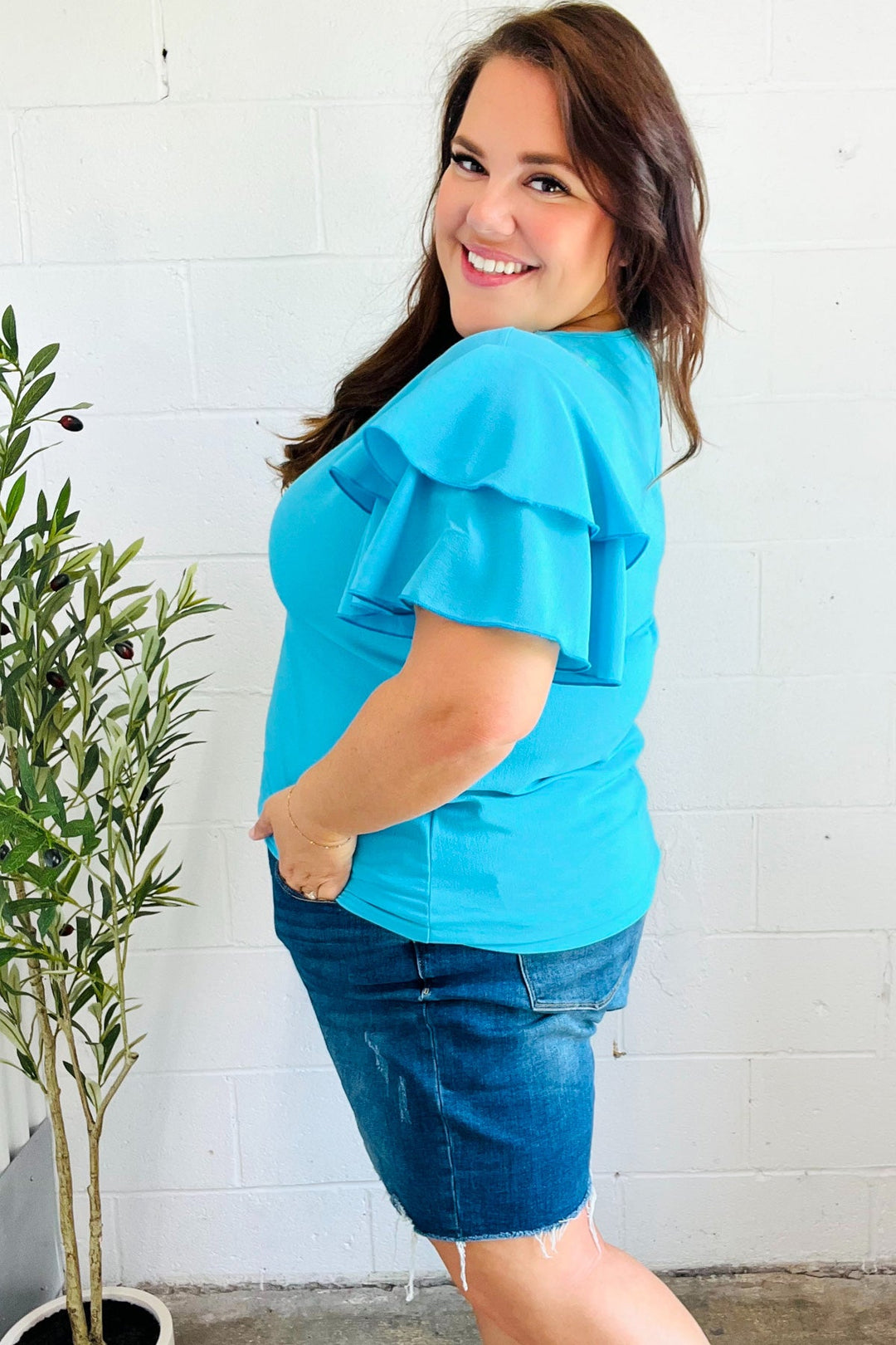 Lovely Blue - Ruffle-Sleeve Top