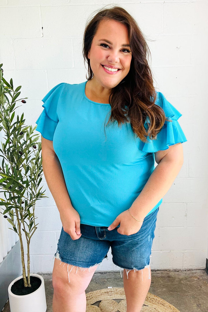 Lovely Blue - Ruffle-Sleeve Top