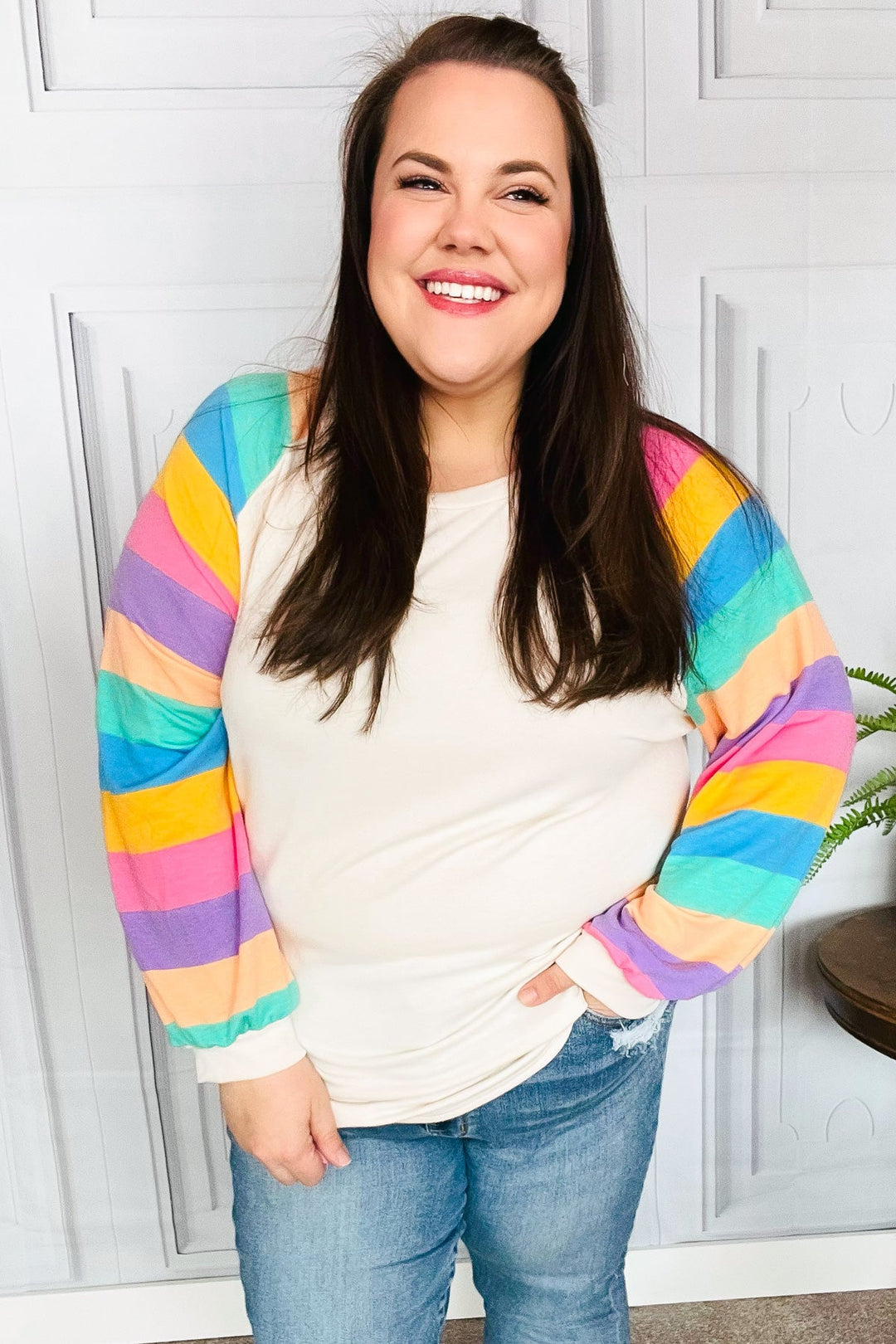 Color Burst - Bubble-Sleeve Terry Raglan Top