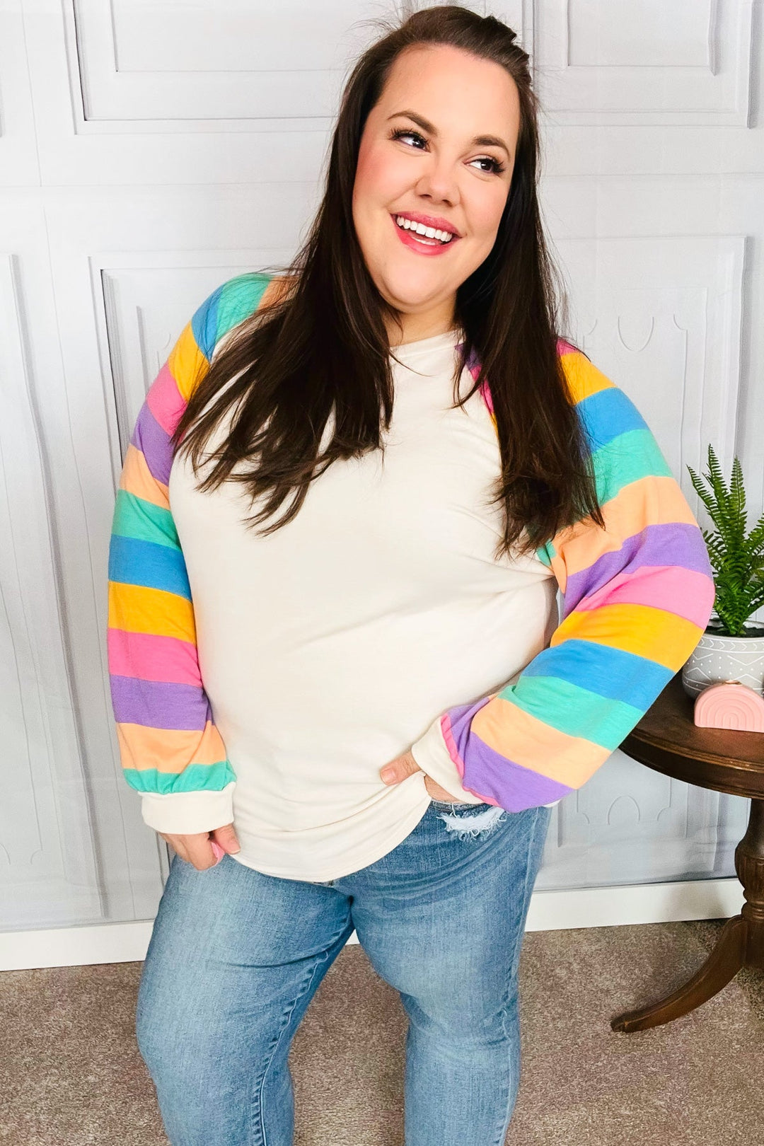 Color Burst - Bubble-Sleeve Terry Raglan Top