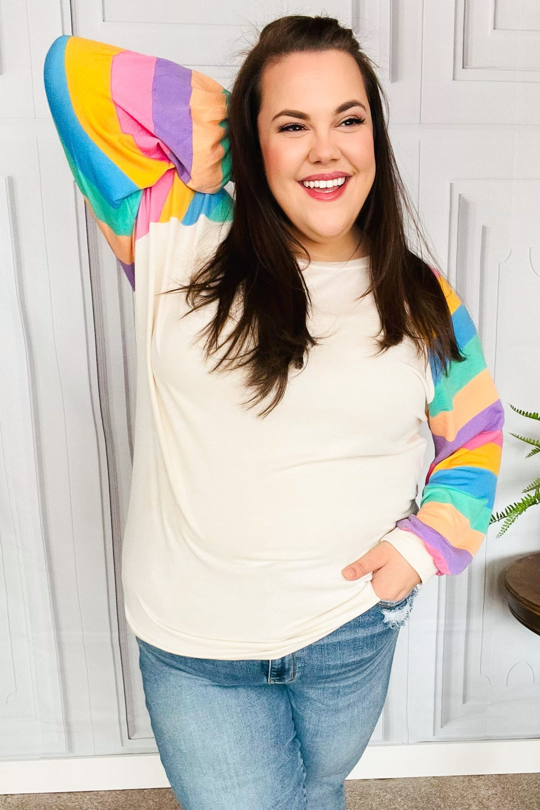 Color Burst - Bubble-Sleeve Terry Raglan Top