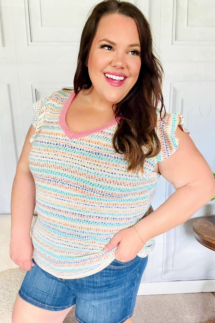 Brighter Days Two-Tone Textured-Knit Top