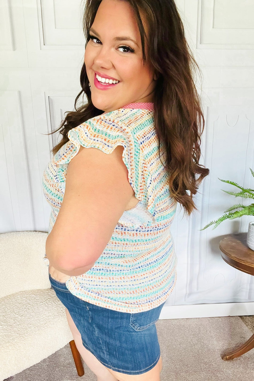 Brighter Days Two-Tone Textured-Knit Top